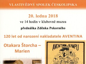Pozvánka na přednášku o strýci Otokaru Štorchovi, 2018 (Z. Pokorný)