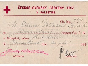 Členský průkaz Čs. Červeného kříže v Palestině (J. Kaprasová)