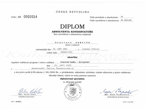 Diplom absolventa konzervatoře (G. Sanvito)