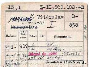 Evidenční karta Vítězslava Markowicze (VÚA – VHA Praha)