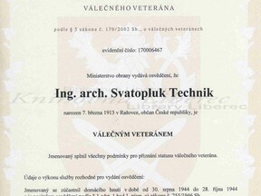 Osvědčení válečného veterána (J. Technik)