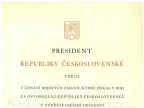 Dekret k Čs. válečnému kříži 1939 in memoriam (J. Kalík)