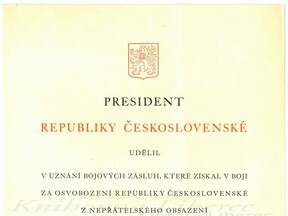 Dekret k Čs. válečnému kříži 1939 in memoriam (J. Kalík)