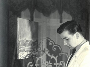 Při malování Ještěda, po r. 1945 (O. Binar)