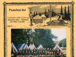 Pamětní list skautského tábora v Mařenicích (J. a V. Hudečkovi)