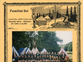 Pamětní list skautského tábora v Mařenicích (J. a V. Hudečkovi)