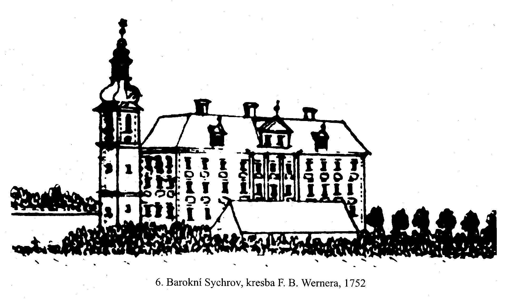Barokní podoba zámku Sychrov (kresba F. B. Wernera, 1752)